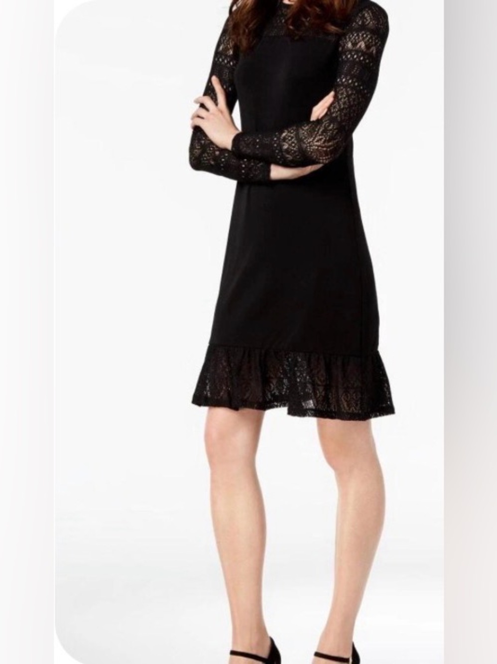 MICHAEL Michael Kors Black Long Sleeve Crochet-Trim Dress